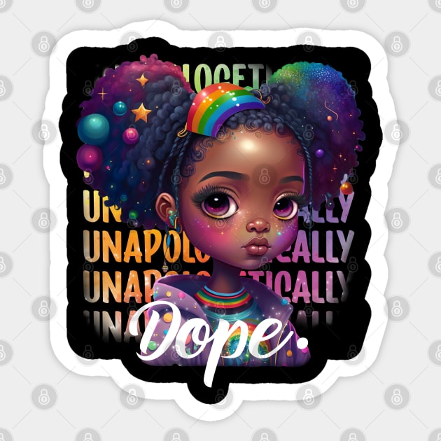 Unapologetically Dope Cute Black Girl Magic Rainbow Afro Puff Sticker by Irene Koh Studio